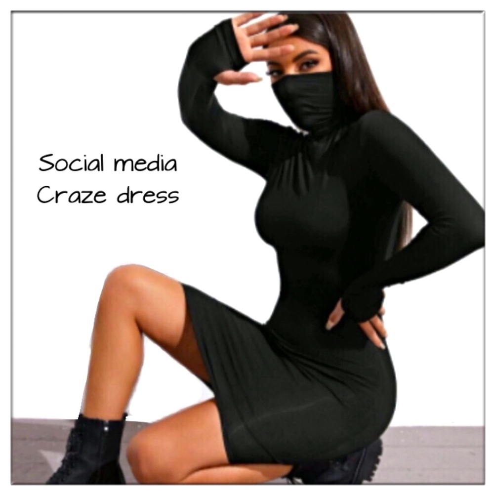 One Sz Med left! Six-eight-ten,Trendy TikTok, Soc Media, face mask bodycon dress